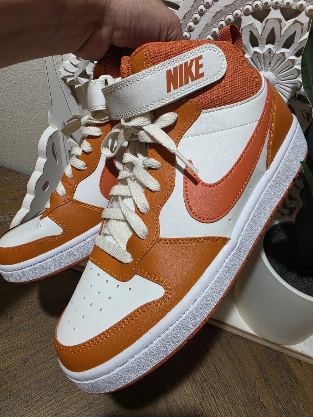 Nike Kids' Orange and White High-Top Sneakers 7Y NWOT